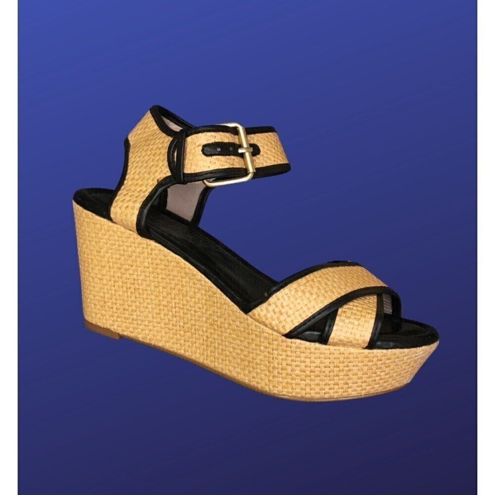MRKT “Dita”  Platform Wedge Sandal, NATURAL/BLACK, Women’s Size 10, NWOB